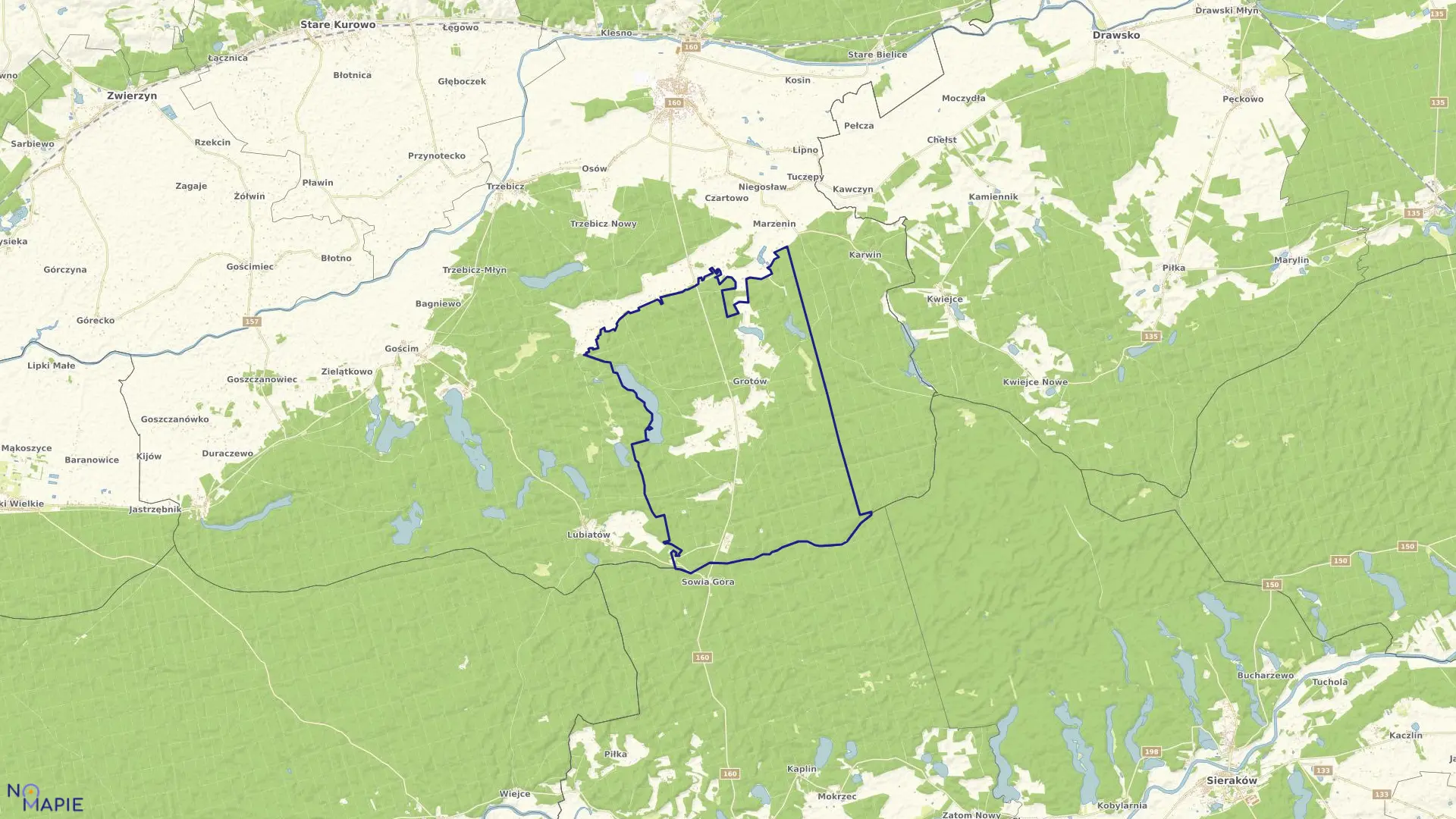 Mapa obrębu GROTÓW w gminie Drezdenko