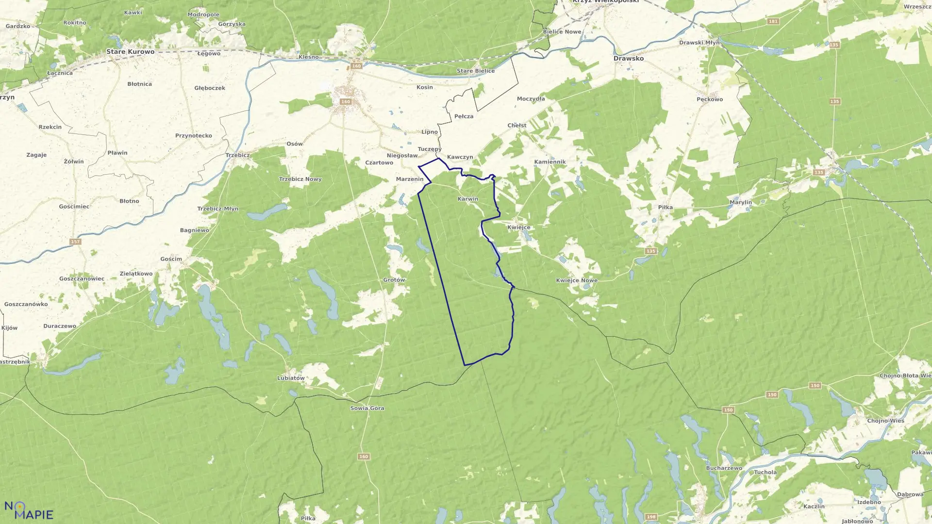 Mapa obrębu KARWIN w gminie Drezdenko